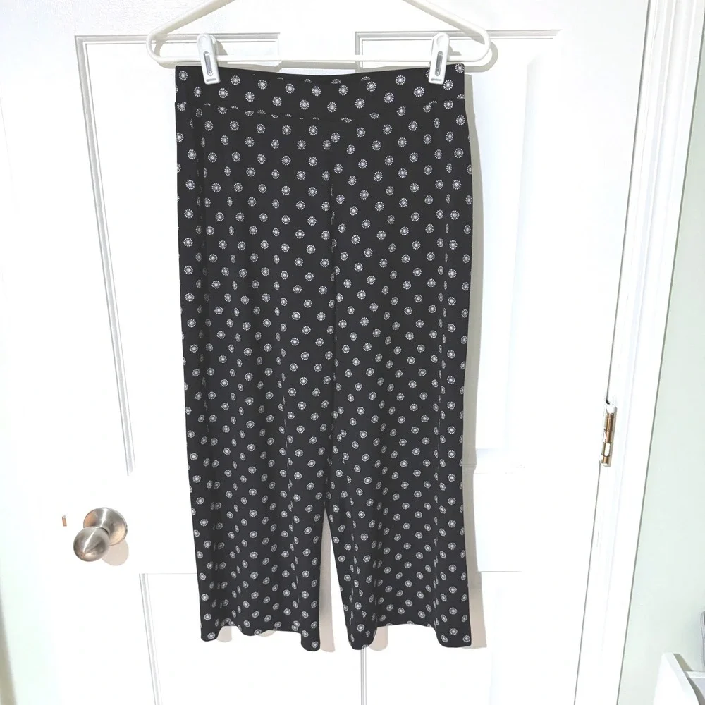 Michael Michael Kors Womens Black Floral Medallion Wide Leg Cropped Pants Small